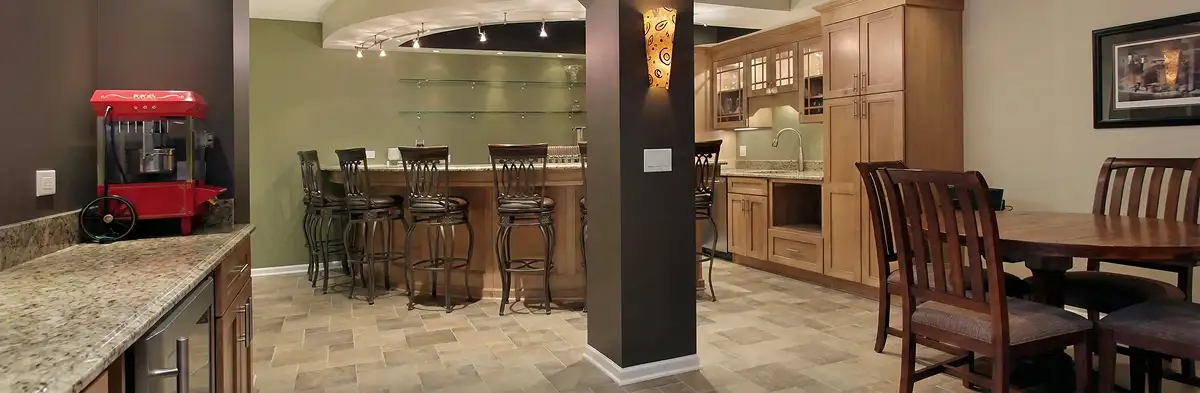 modern basement remodeling with custom finishes and open layout in a home in Cambridge, MA