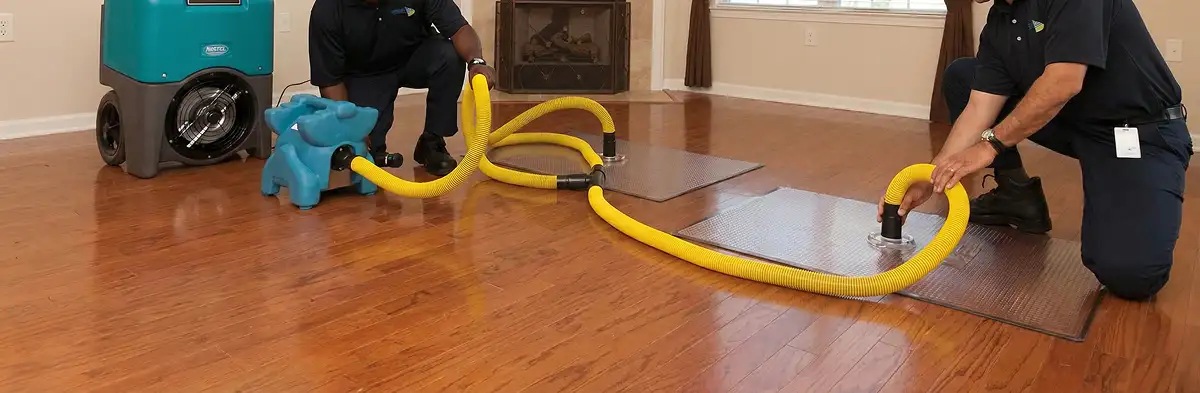 emergency water removal technicians extracting standing water from a home using professional equipment in Cambridge, MA