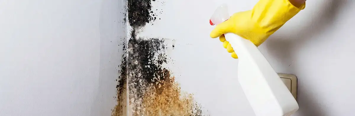visible mold growth on an interior wall being treated during mold removal service in Cambridge, MA