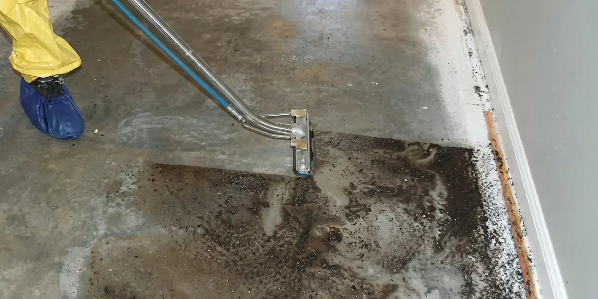 sewage removal technicians extracting contaminated wastewater from a residential floor in Cambridge, MA