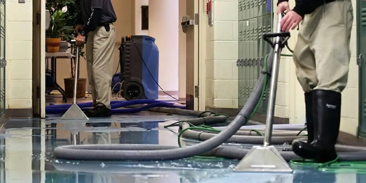 water damage restoration technicians performing professional water extraction inside a property in Cambridge, MA